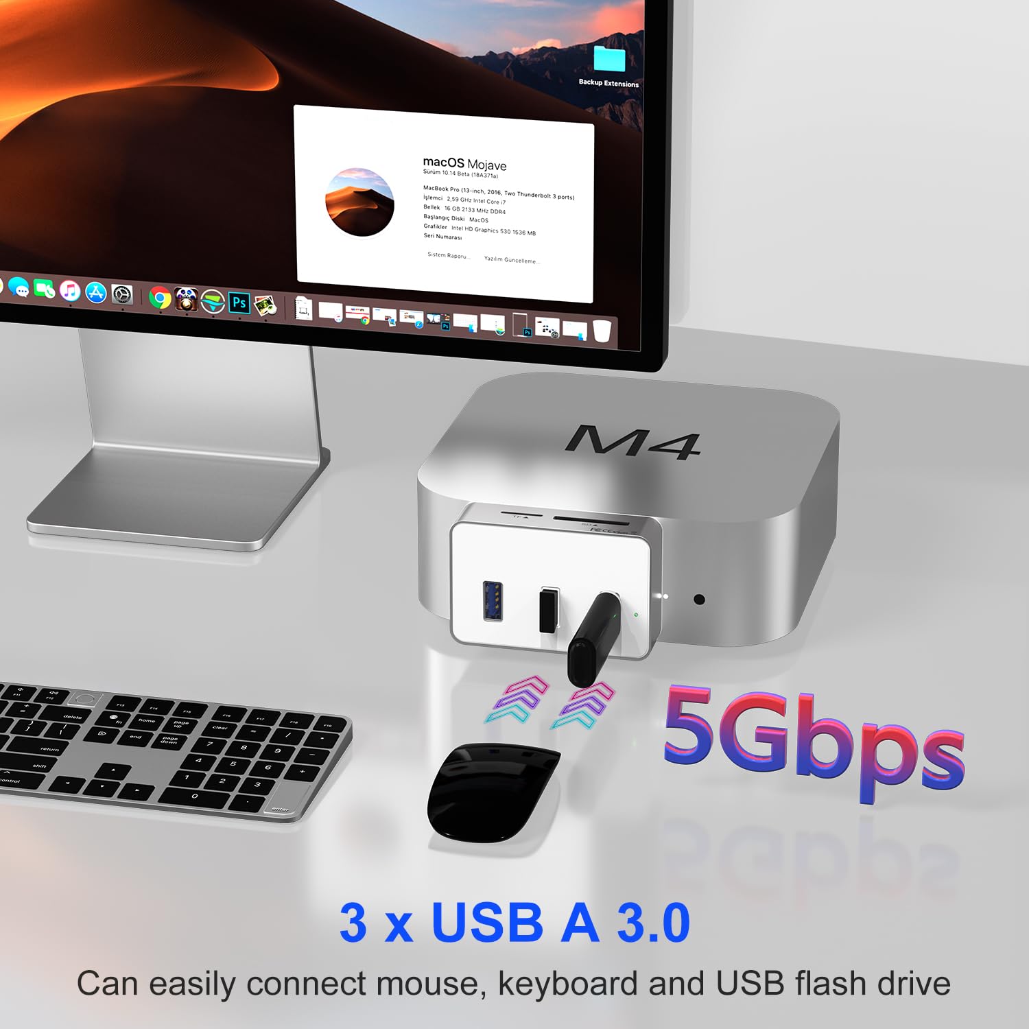 Mac mini M4 Dock - 6 in 1 USB-C Hub with 10Gbps USB-C, 3x5Gbps USB